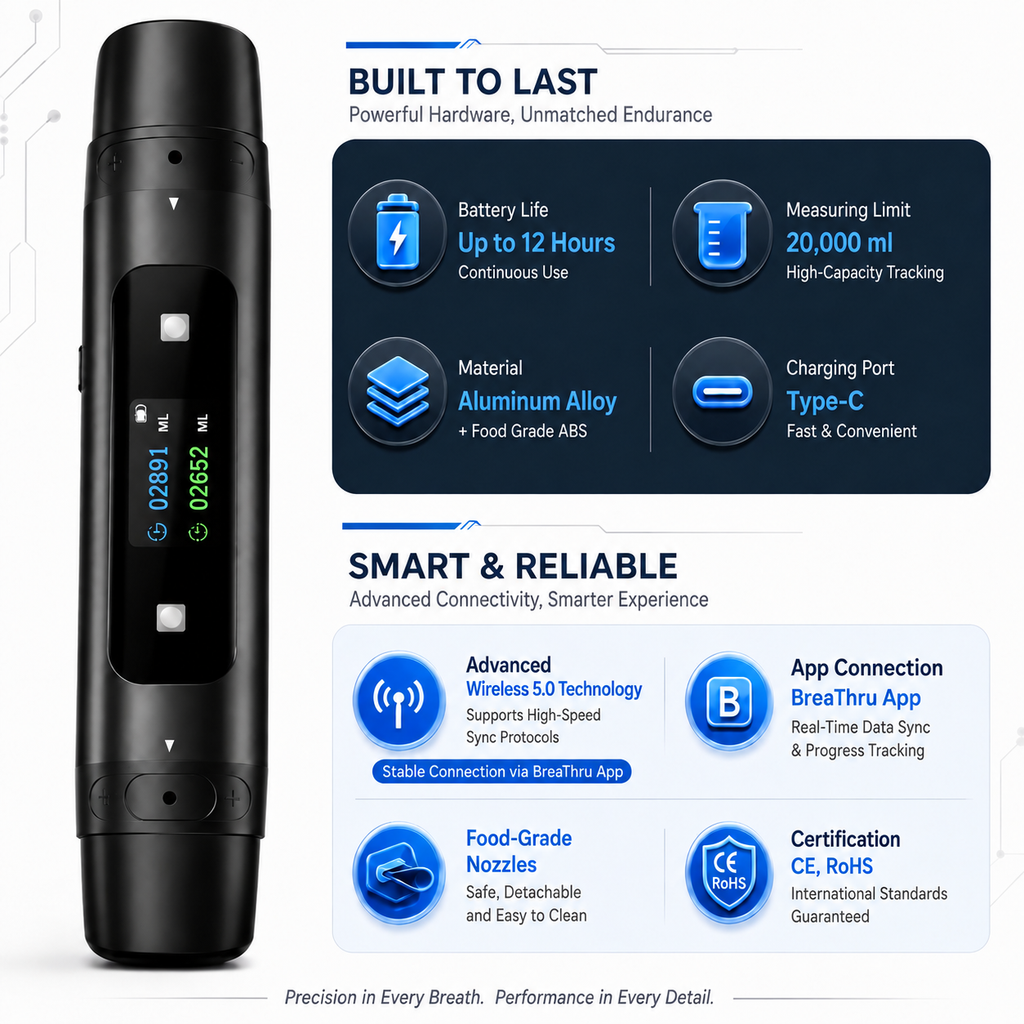 Smart Breathing Trainer with App – Real-Time Lung Training Monitor, Dual Inhale & Exhale, 3 Resistance Levels